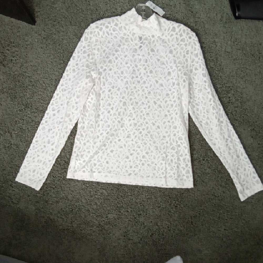 NWT! LOFT Whisper WhiteLace Long Sleeve Top